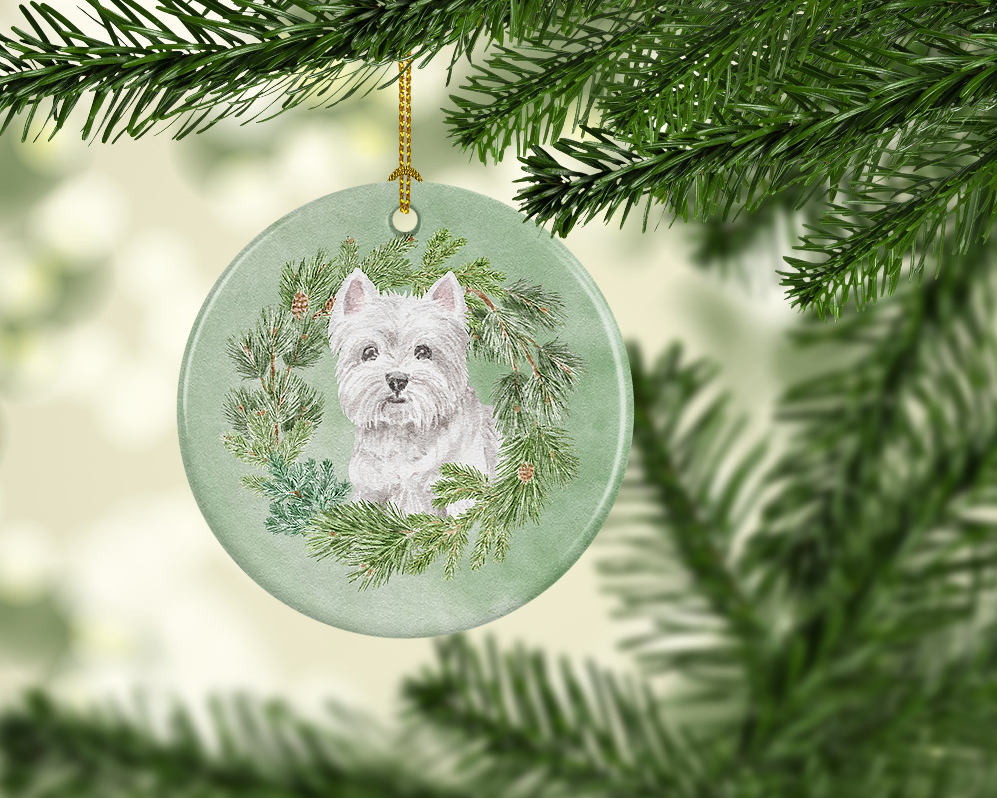 Buy this West Highland White Terrier Sitting Pretty Christmas Wreath Ceramic Ornament
