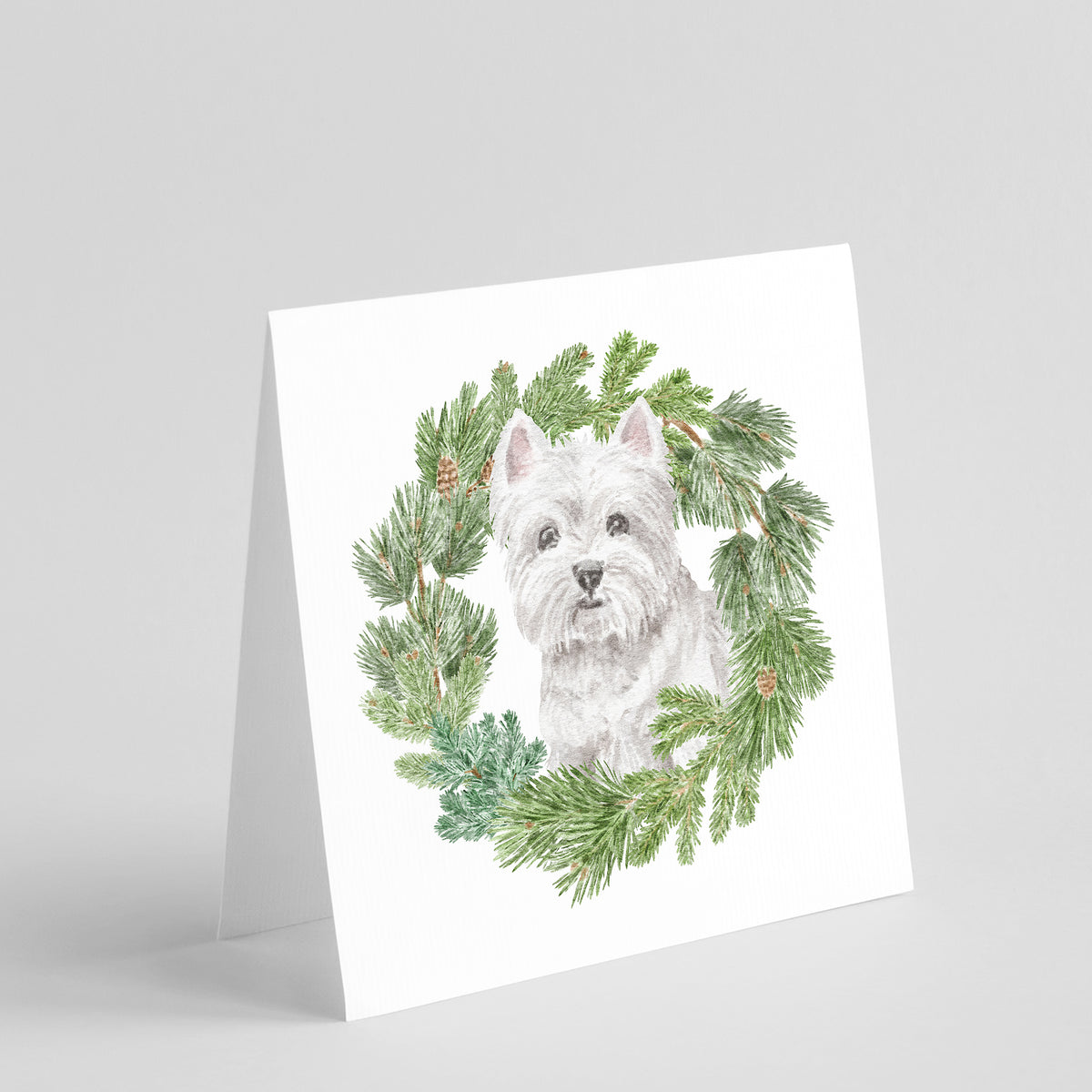 Buy this West Highland White Terrier Sitting Pretty with Christmas Wreath Square Greeting Cards and Envelopes Pack of 8