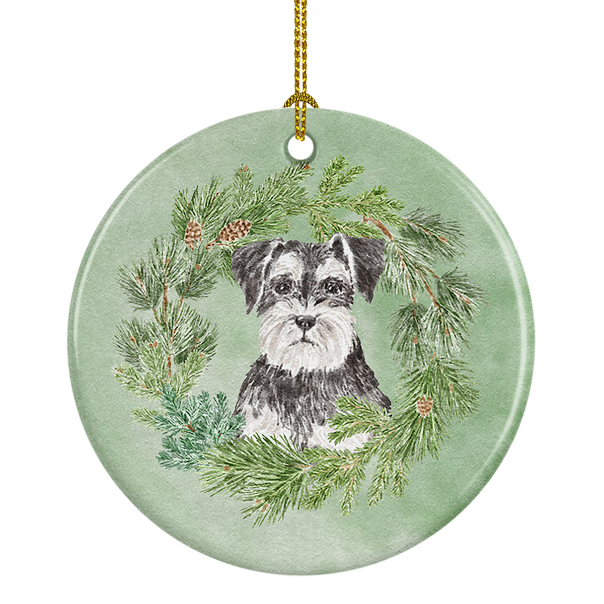 Buy this Schnauzer Black and Silver Christmas Wreath Ceramic Ornament