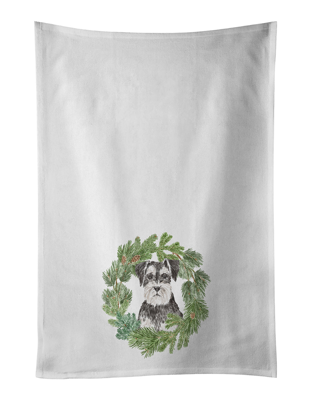 Buy this Schnauzer Black and Silver Christmas Wreath White Kitchen Towel Set of 2