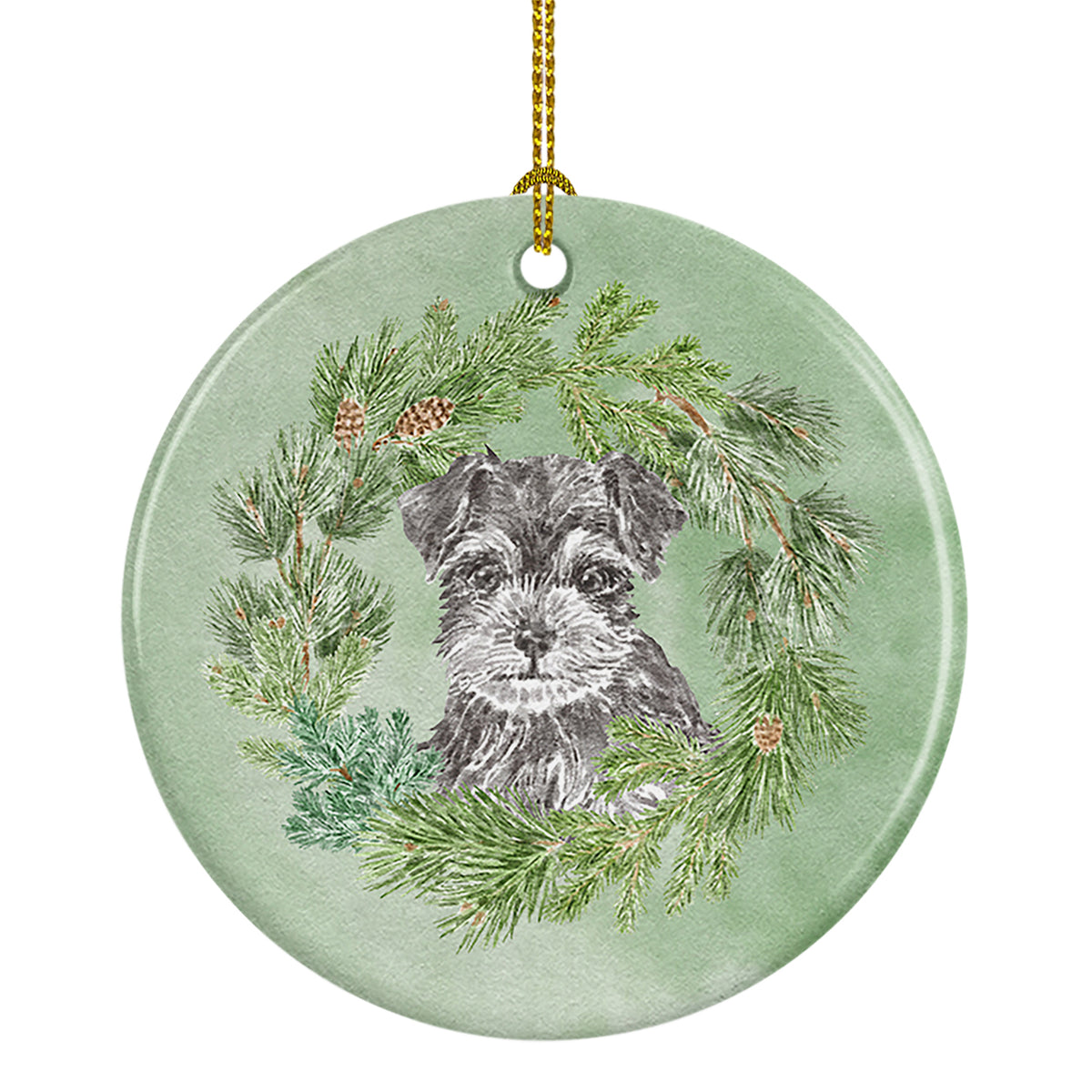 Buy this Schnauzer Puppy Black and Silver Christmas Wreath Ceramic Ornament