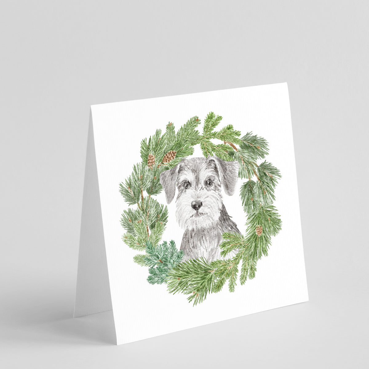 Buy this Schnauzer Salt and Pepper with Christmas Wreath Square Greeting Cards and Envelopes Pack of 8
