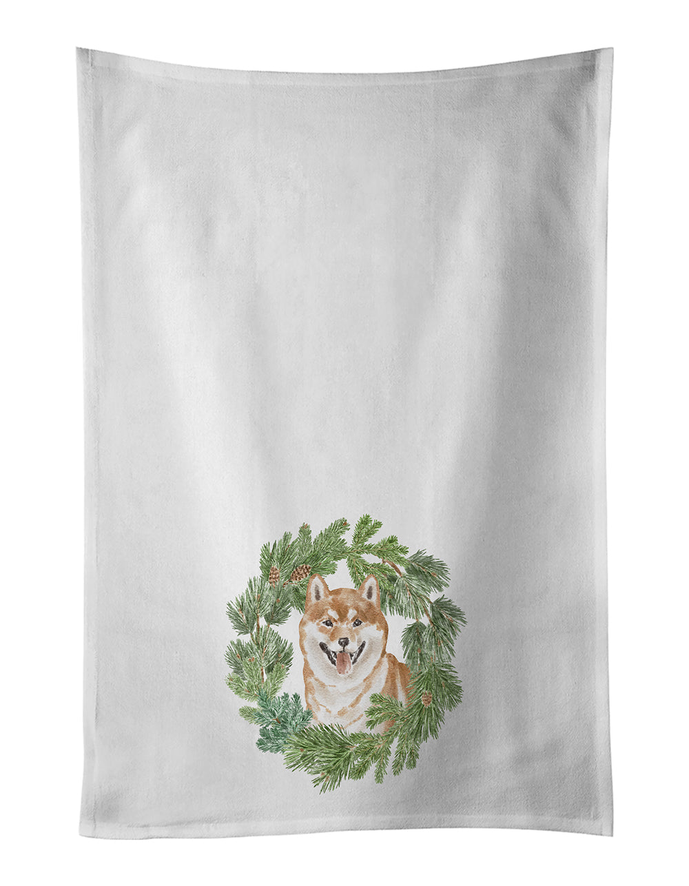 Buy this Shiba Inu Smiling Christmas Wreath White Kitchen Towel Set of 2