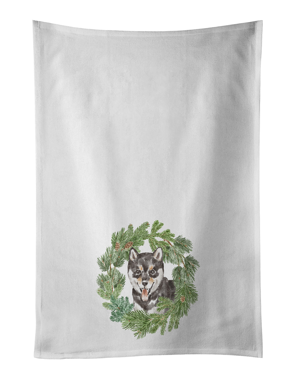 Buy this Shiba Inu Puppy Black Sesame Christmas Wreath White Kitchen Towel Set of 2