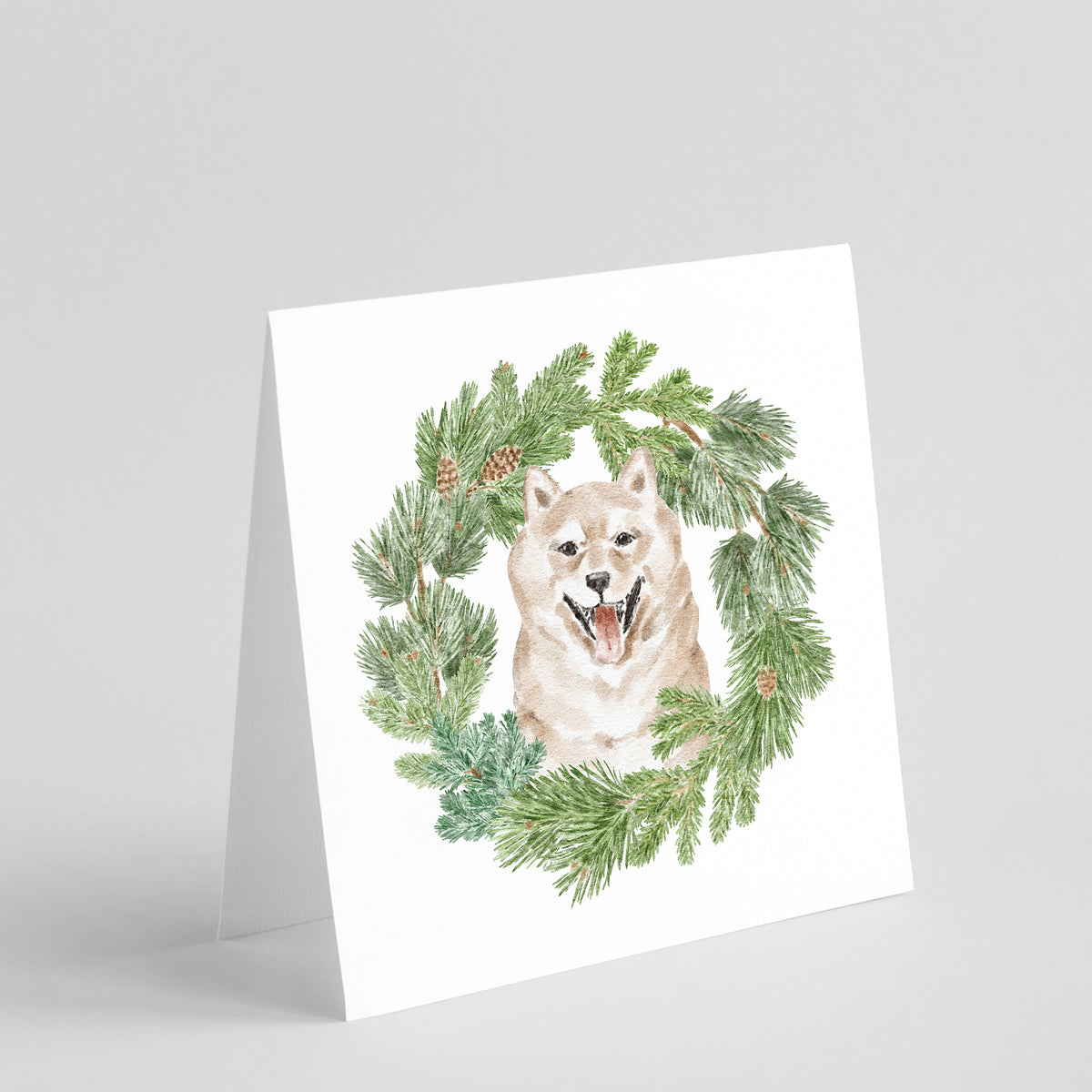Buy this Shiba Inu Cream with Christmas Wreath Square Greeting Cards and Envelopes Pack of 8