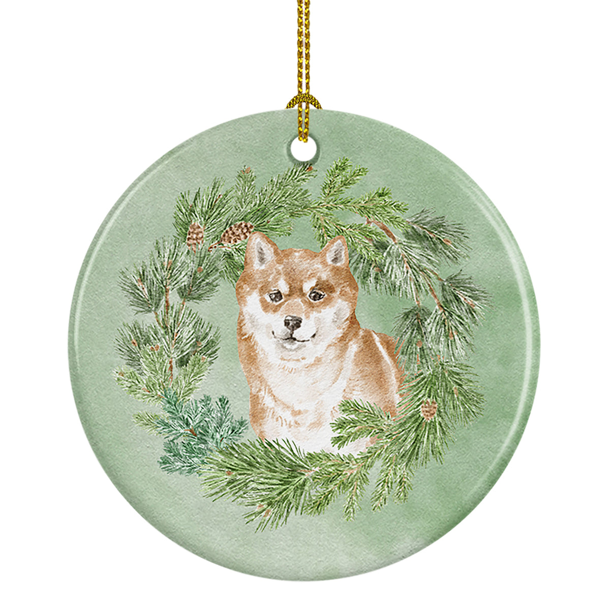Buy this Shiba Inu Sitting Pretty Christmas Wreath Ceramic Ornament