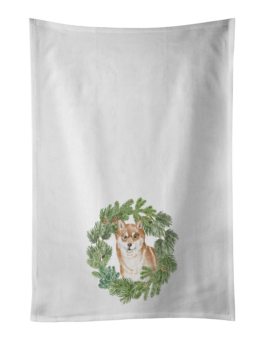 Buy this Shiba Inu Sitting Pretty Christmas Wreath White Kitchen Towel Set of 2