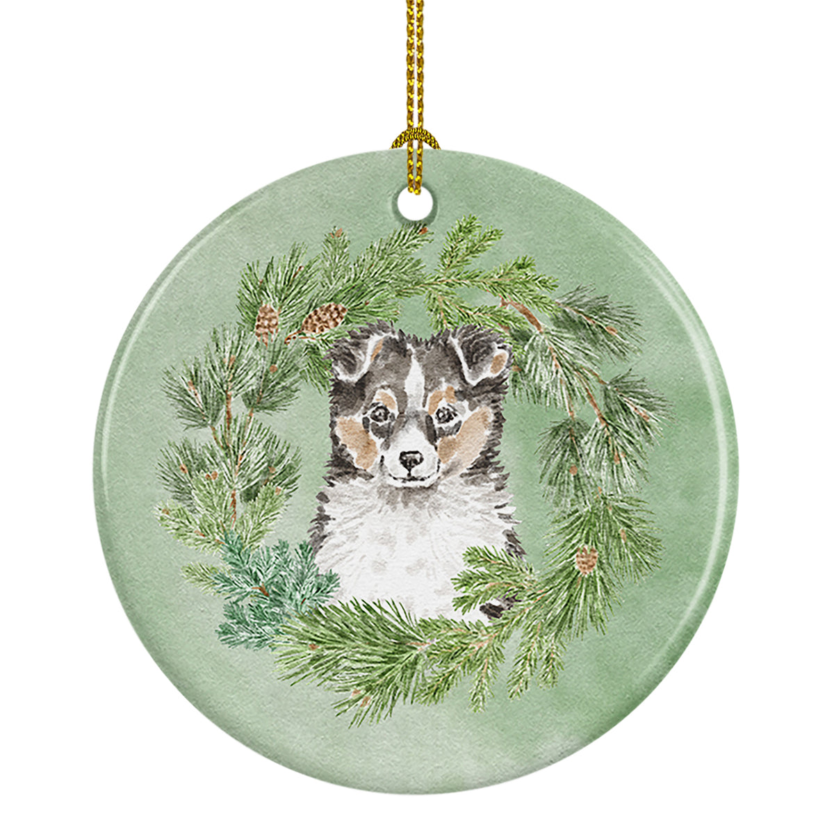 Buy this Sheltie/Shetland Sheepdog Puppy Tricolor  Christmas Wreath Ceramic Ornament