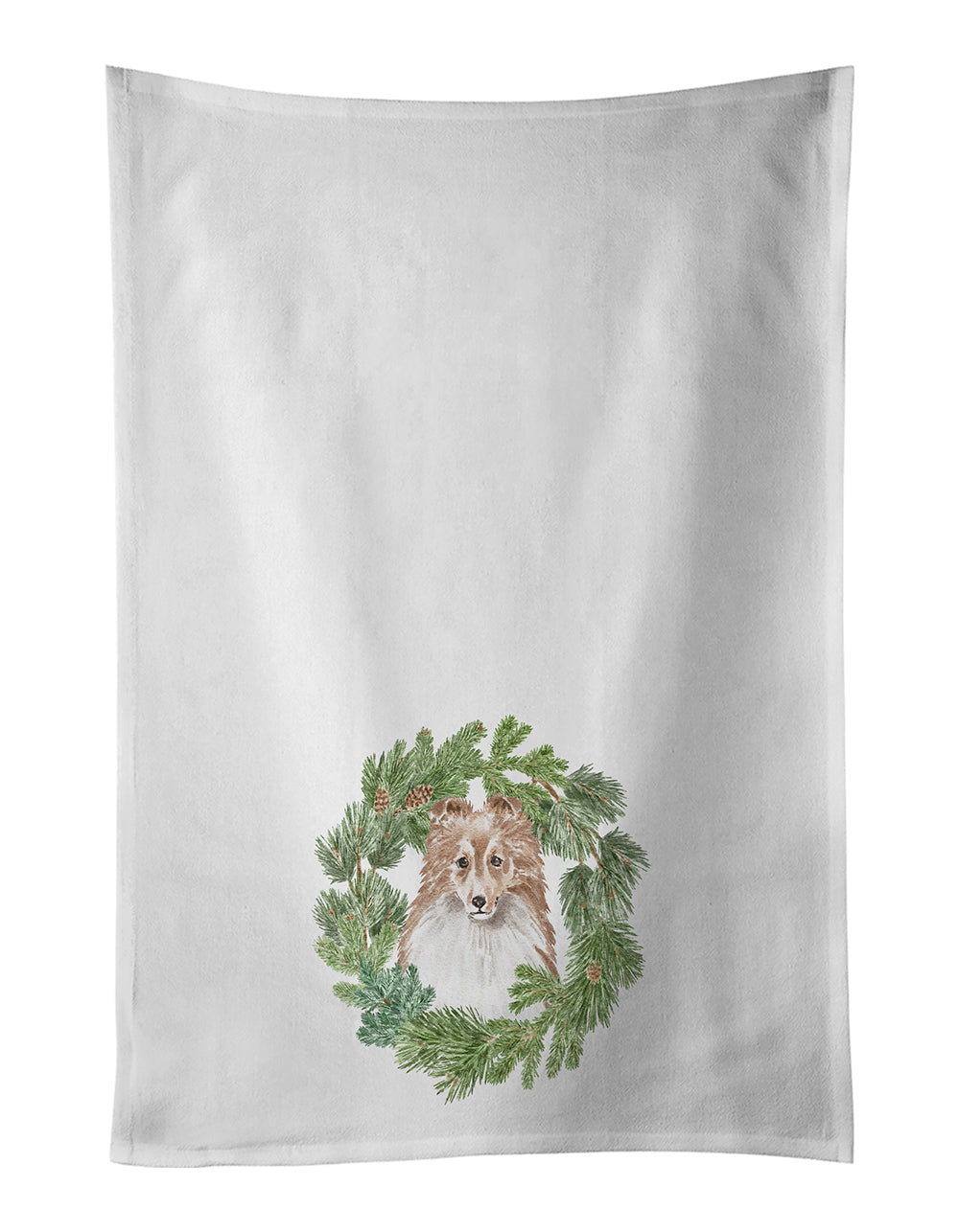 Buy this Sheltie/Shetland Sheepdog Adult Sable Christmas Wreath White Kitchen Towel Set of 2