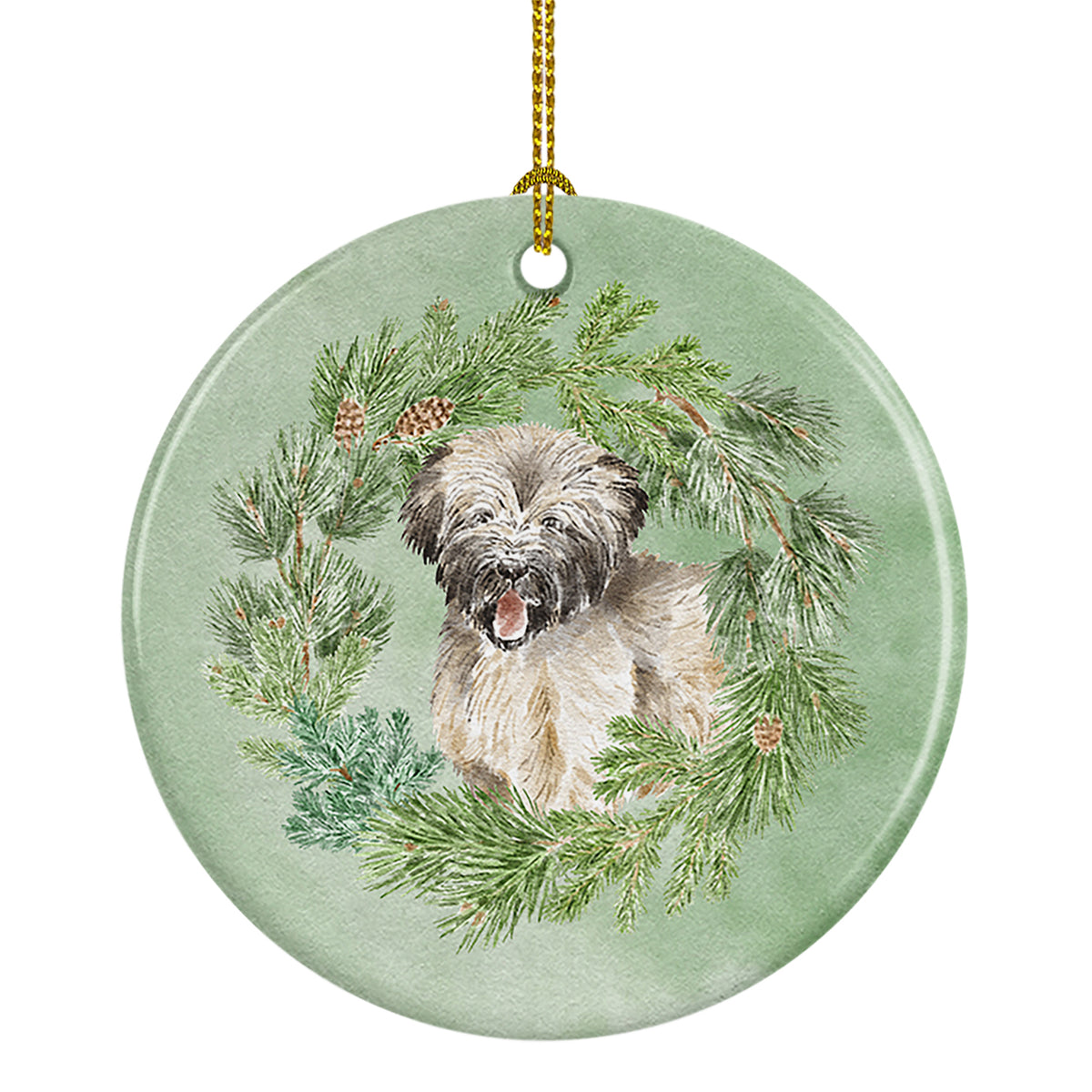 Buy this Briard Puppy Smiling Christmas Wreath Ceramic Ornament