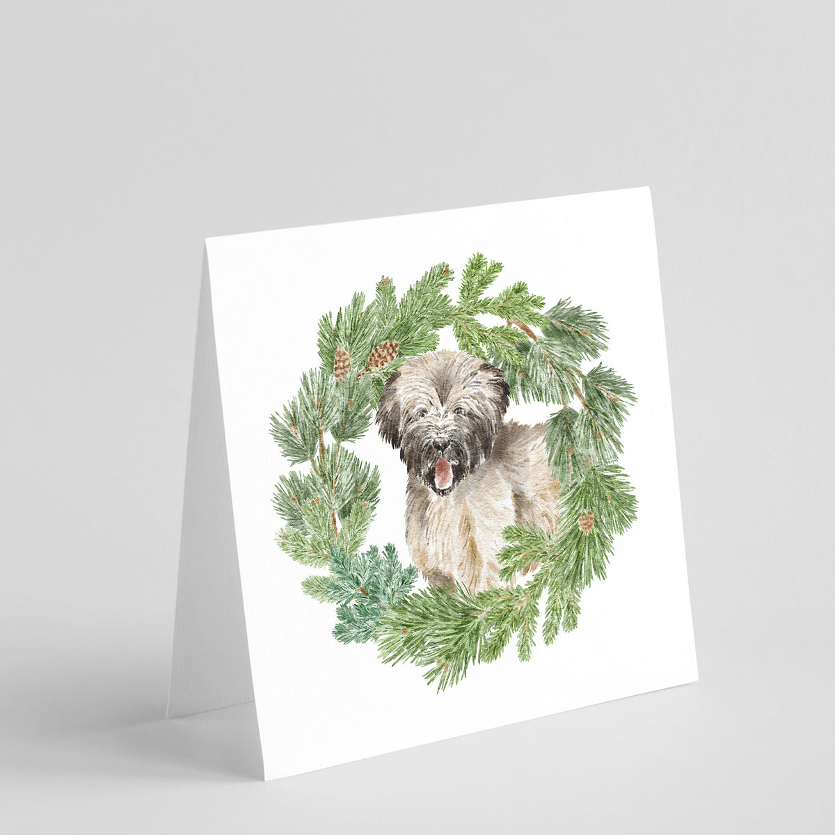 Buy this Briard Puppy Smiling with Christmas Wreath Square Greeting Cards and Envelopes Pack of 8