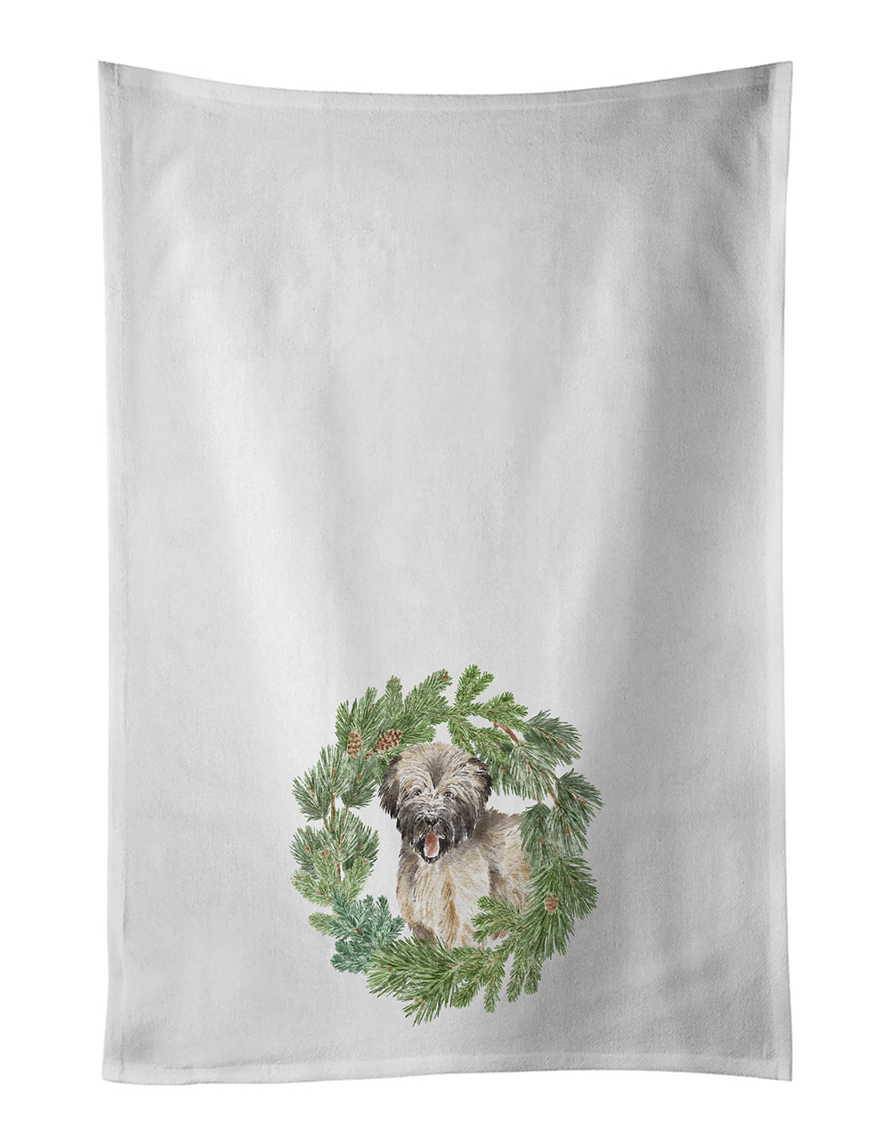 Buy this Briard Puppy Smiling Christmas Wreath White Kitchen Towel Set of 2