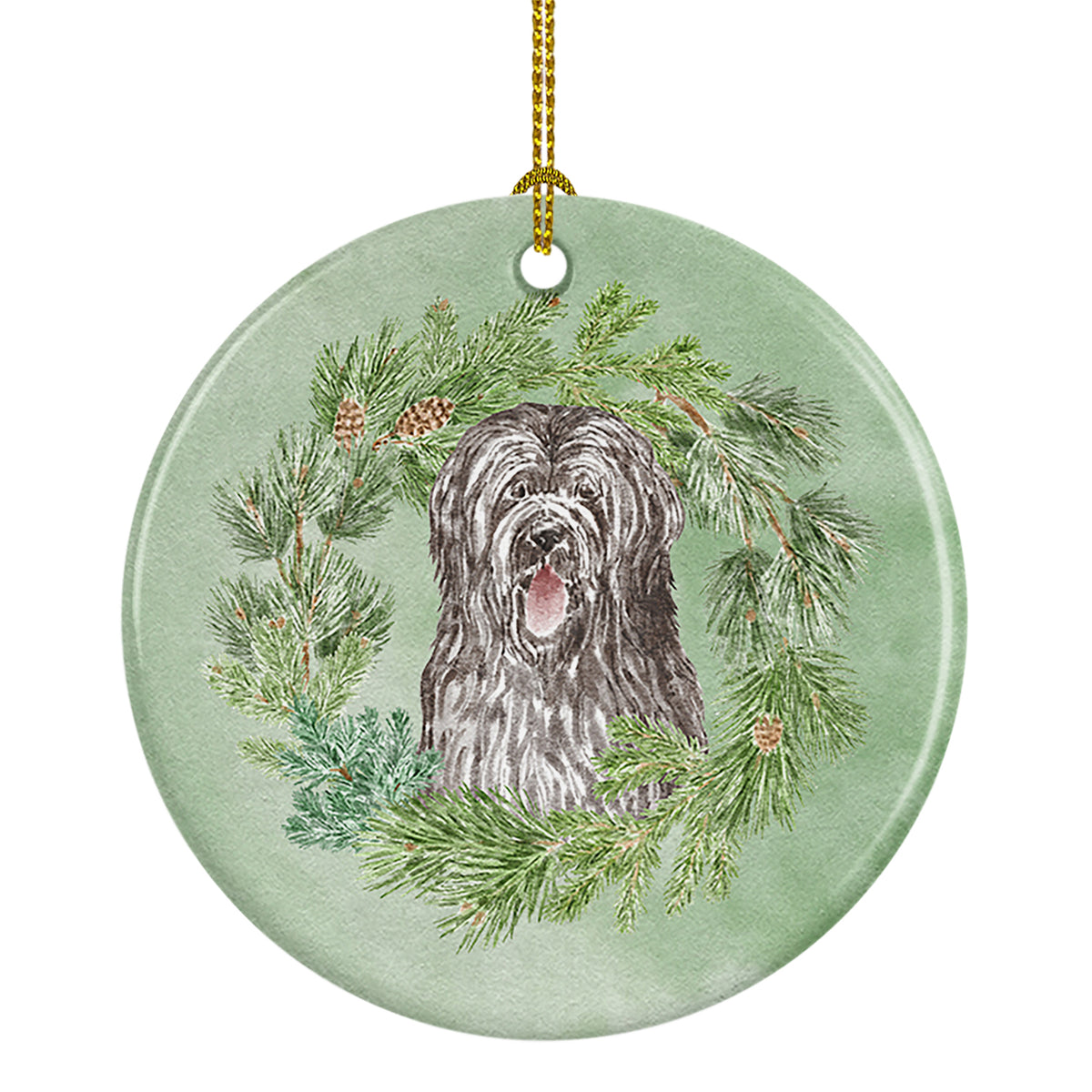 Buy this Briard Smiling Eyes Peeking Out Christmas Wreath Ceramic Ornament