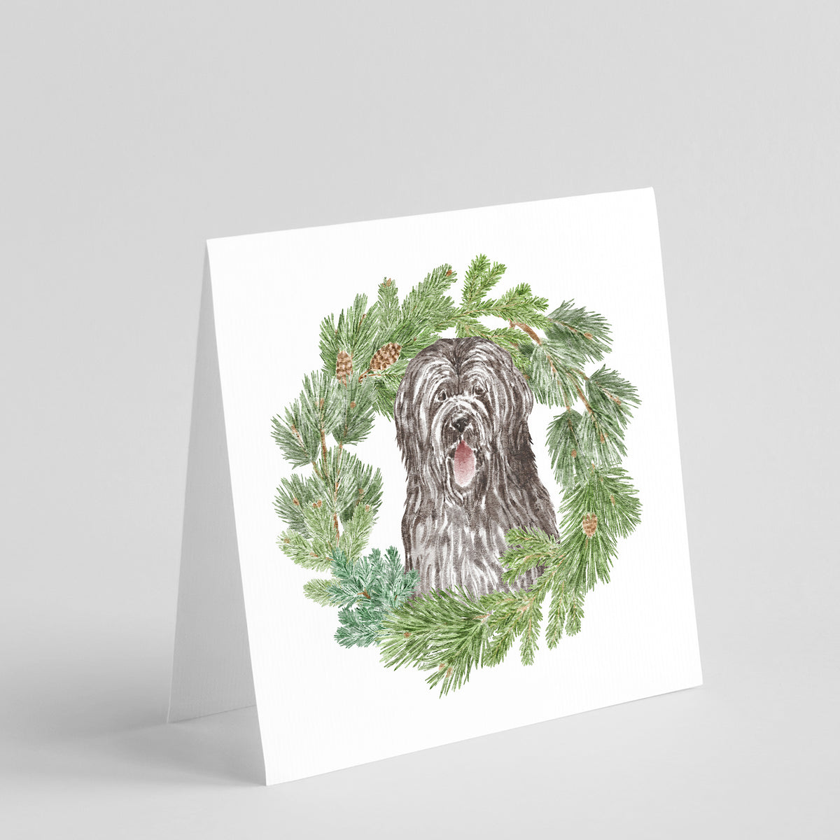 Buy this Briard Smiling Eyes Peeking Out with Christmas Wreath Square Greeting Cards and Envelopes Pack of 8