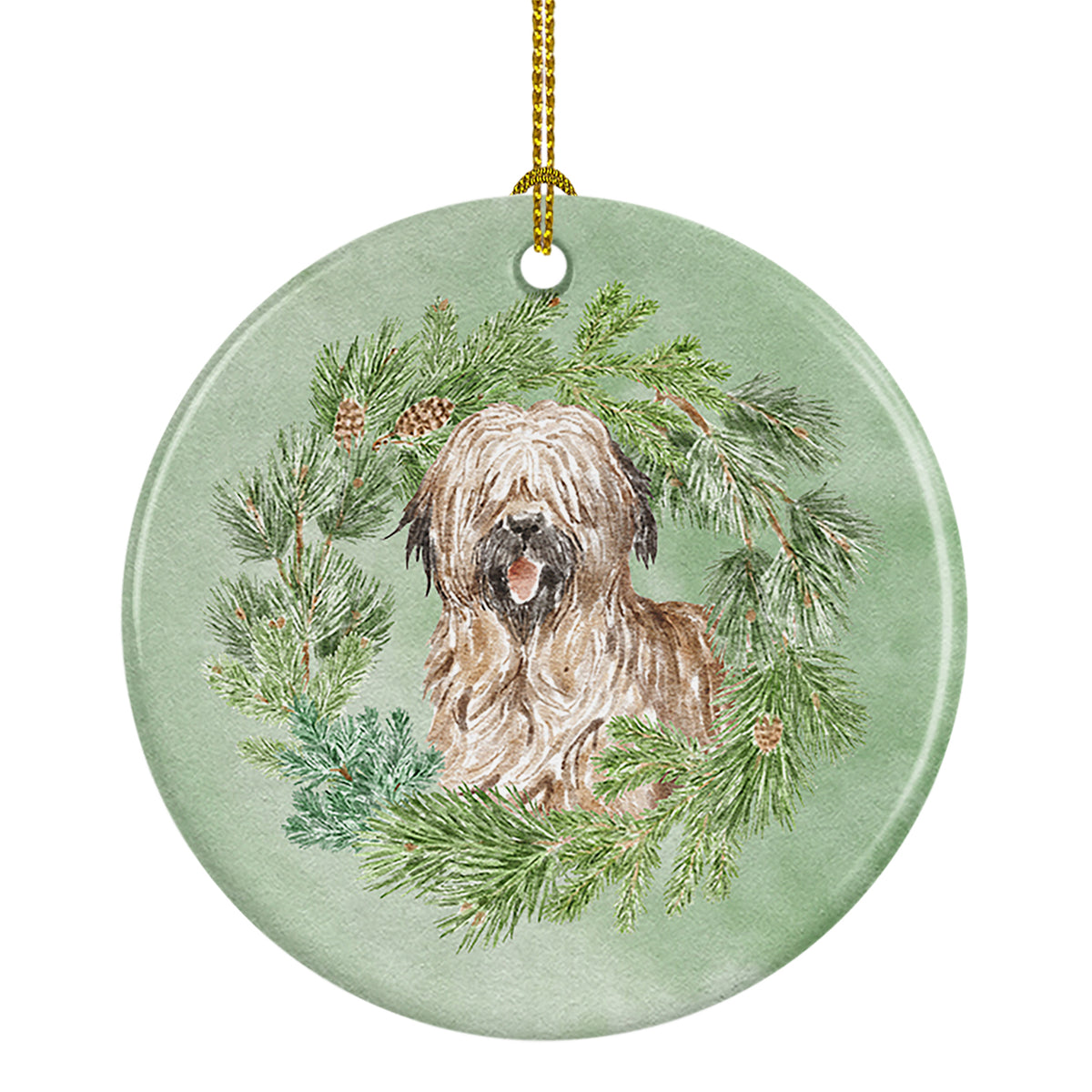 Buy this Briard Smiling Christmas Wreath Ceramic Ornament