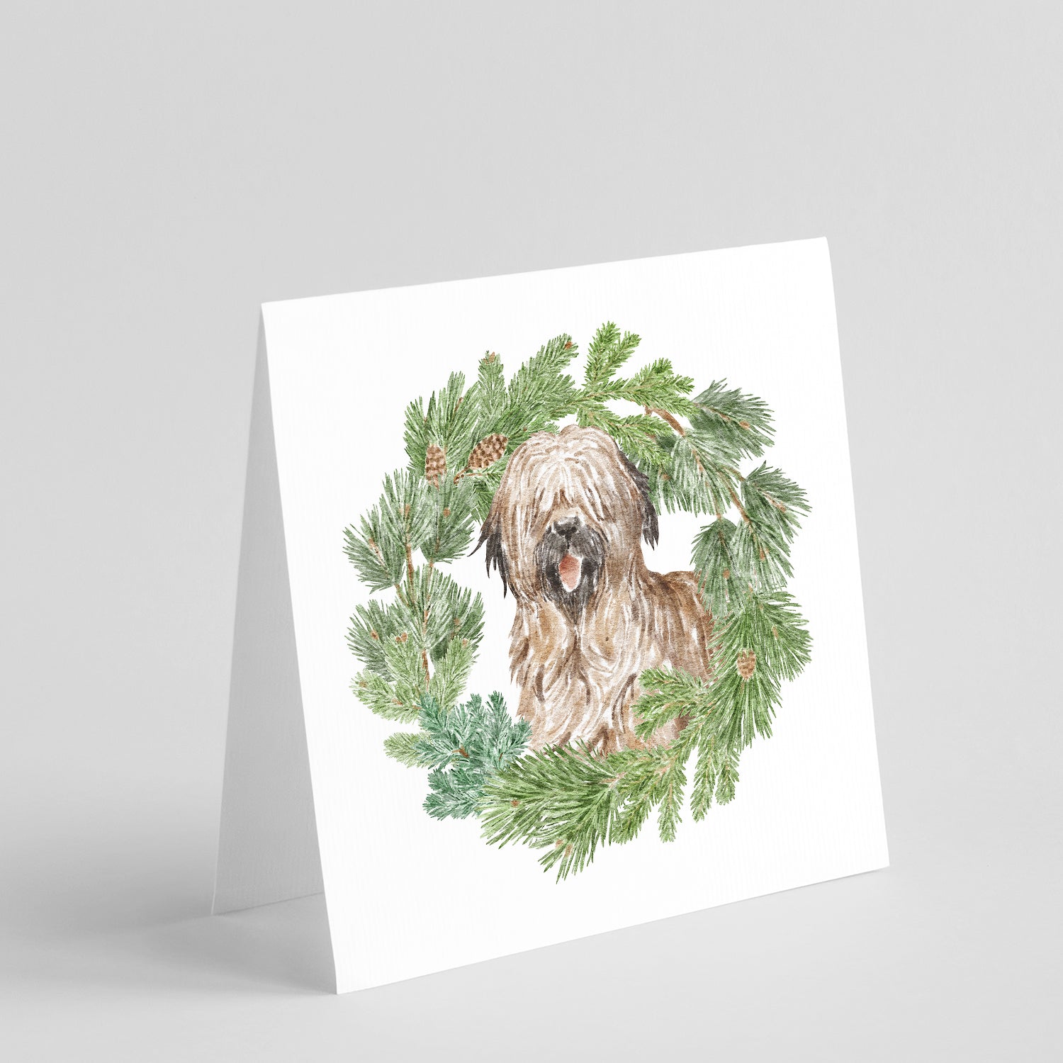 Buy this Briard Smiling with Christmas Wreath Square Greeting Cards and Envelopes Pack of 8