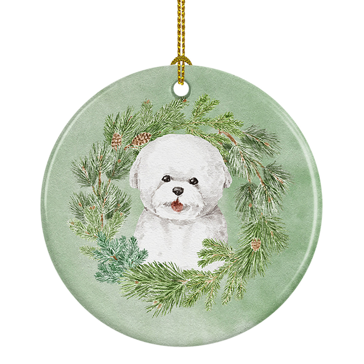 Buy this Bichon Frise Smiling Christmas Wreath Ceramic Ornament