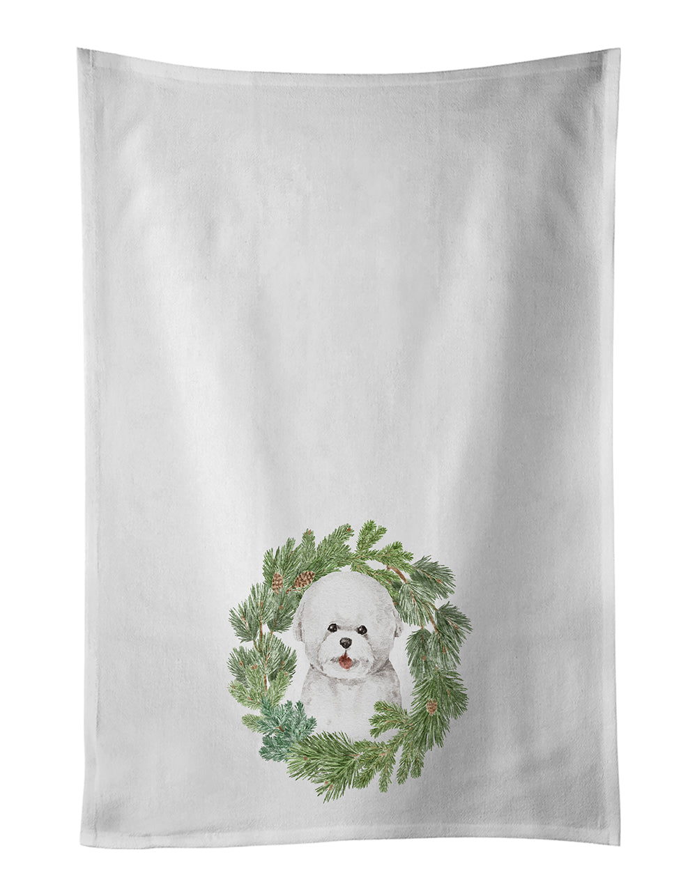 Buy this Bichon Frise Smiling Christmas Wreath White Kitchen Towel Set of 2