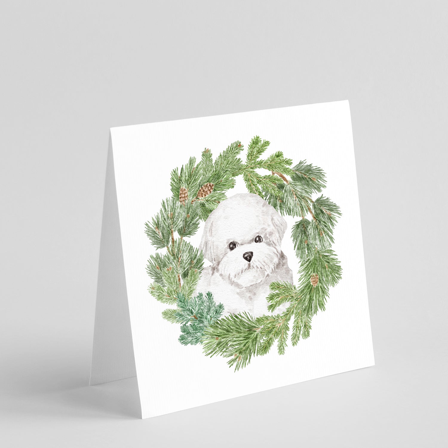 Buy this Bichon Frise with Christmas Wreath Square Greeting Cards and Envelopes Pack of 8
