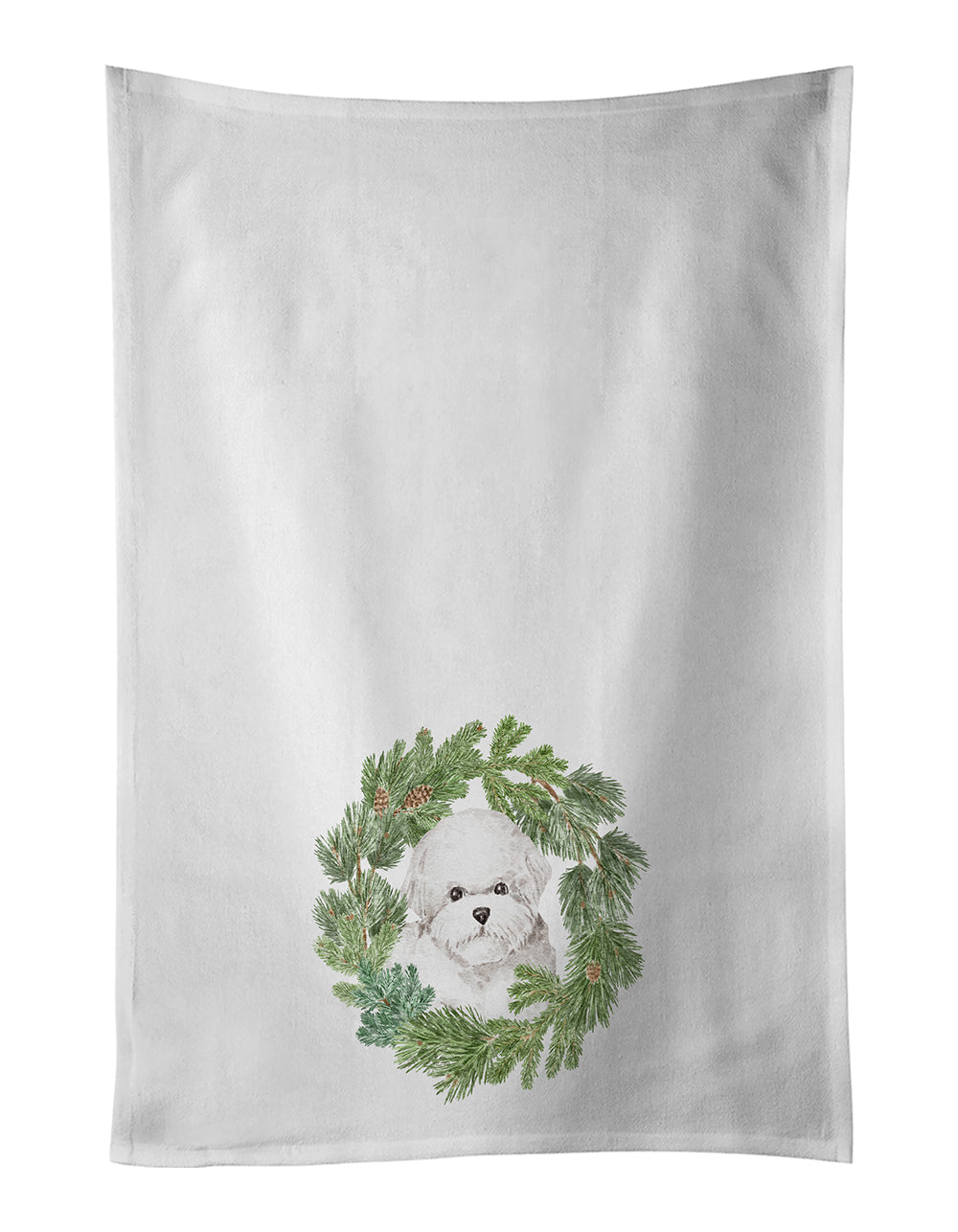 Buy this Bichon Frise Christmas Wreath White Kitchen Towel Set of 2
