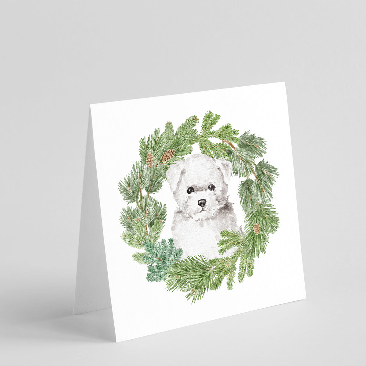 Buy this Bichon Frise Puppy with Christmas Wreath Square Greeting Cards and Envelopes Pack of 8