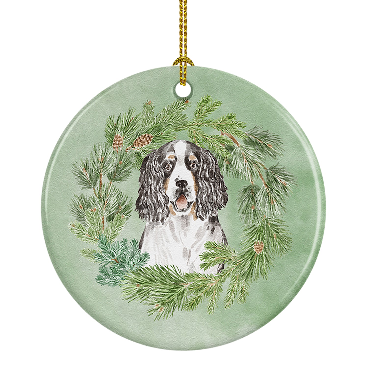Buy this English Springer Spaniel Tricolor Christmas Wreath Ceramic Ornament