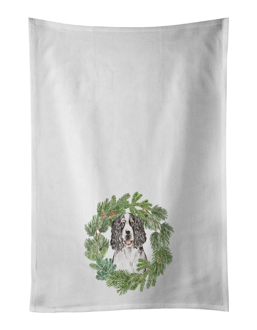 Buy this English Springer Spaniel Tricolor Christmas Wreath White Kitchen Towel Set of 2