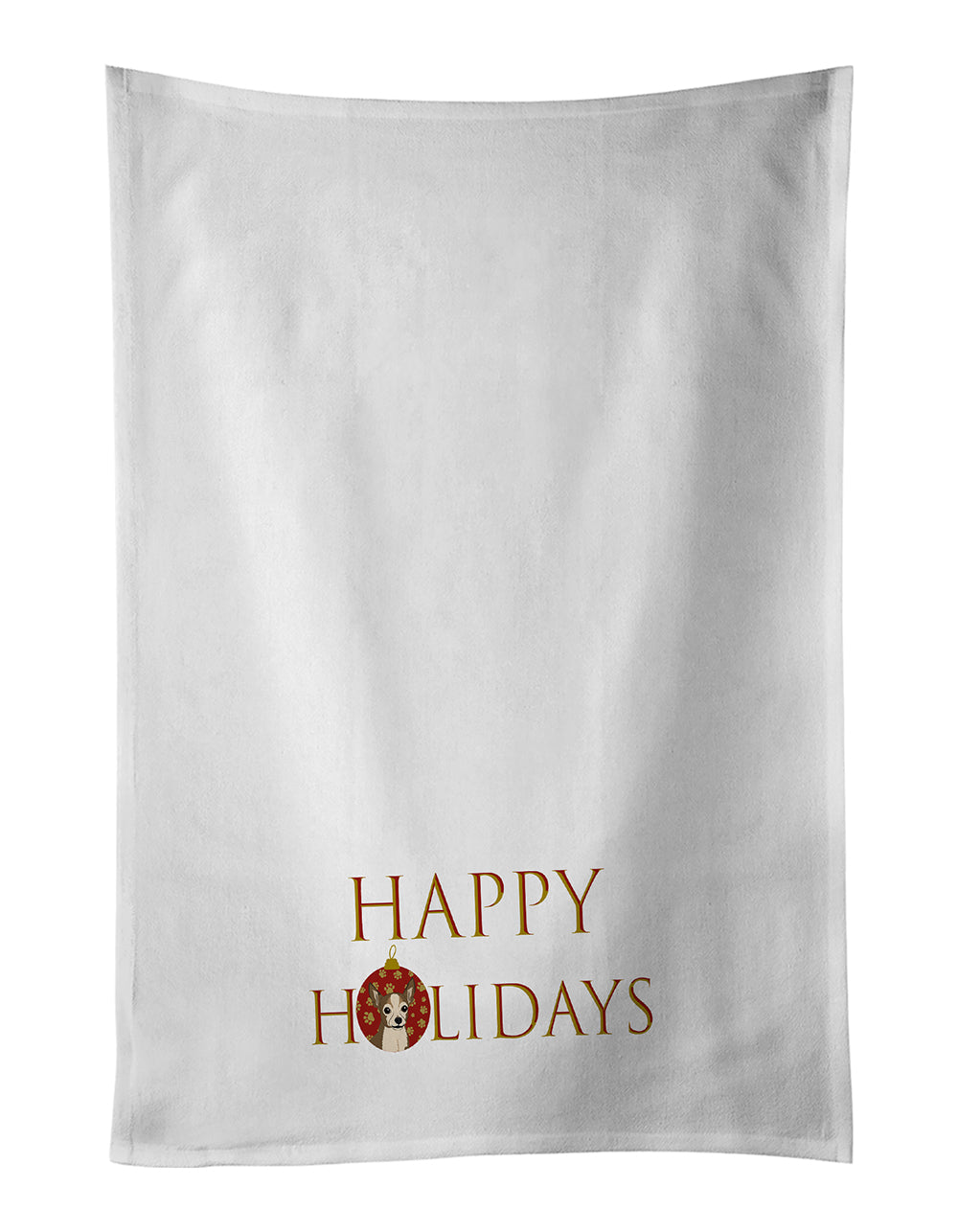 Buy this Chihuahua Silver and Tan Happy Holidays White Kitchen Towel Set of 2