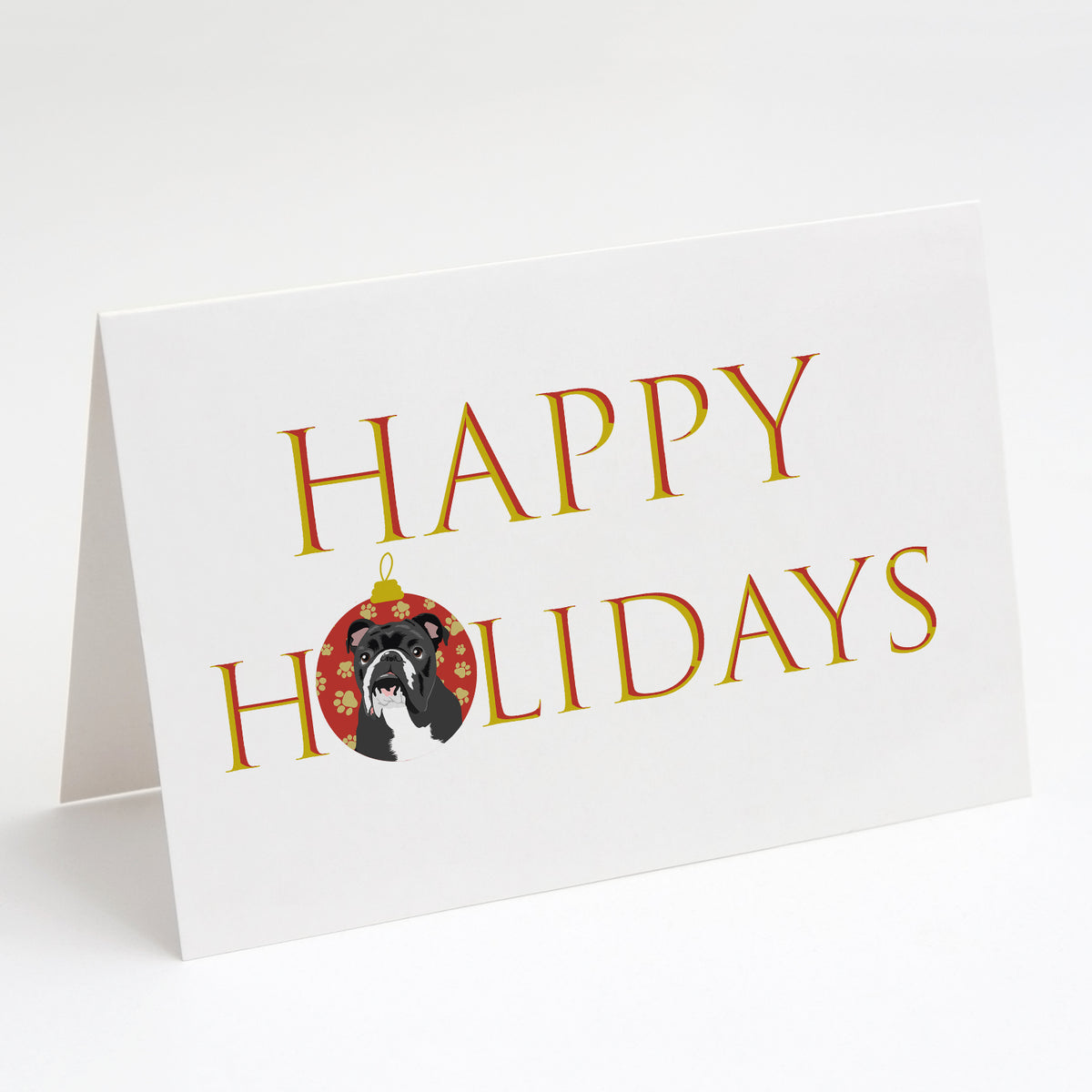 Buy this English Bulldog Black and White Happy Holidays Greeting Cards and Envelopes Pack of 8