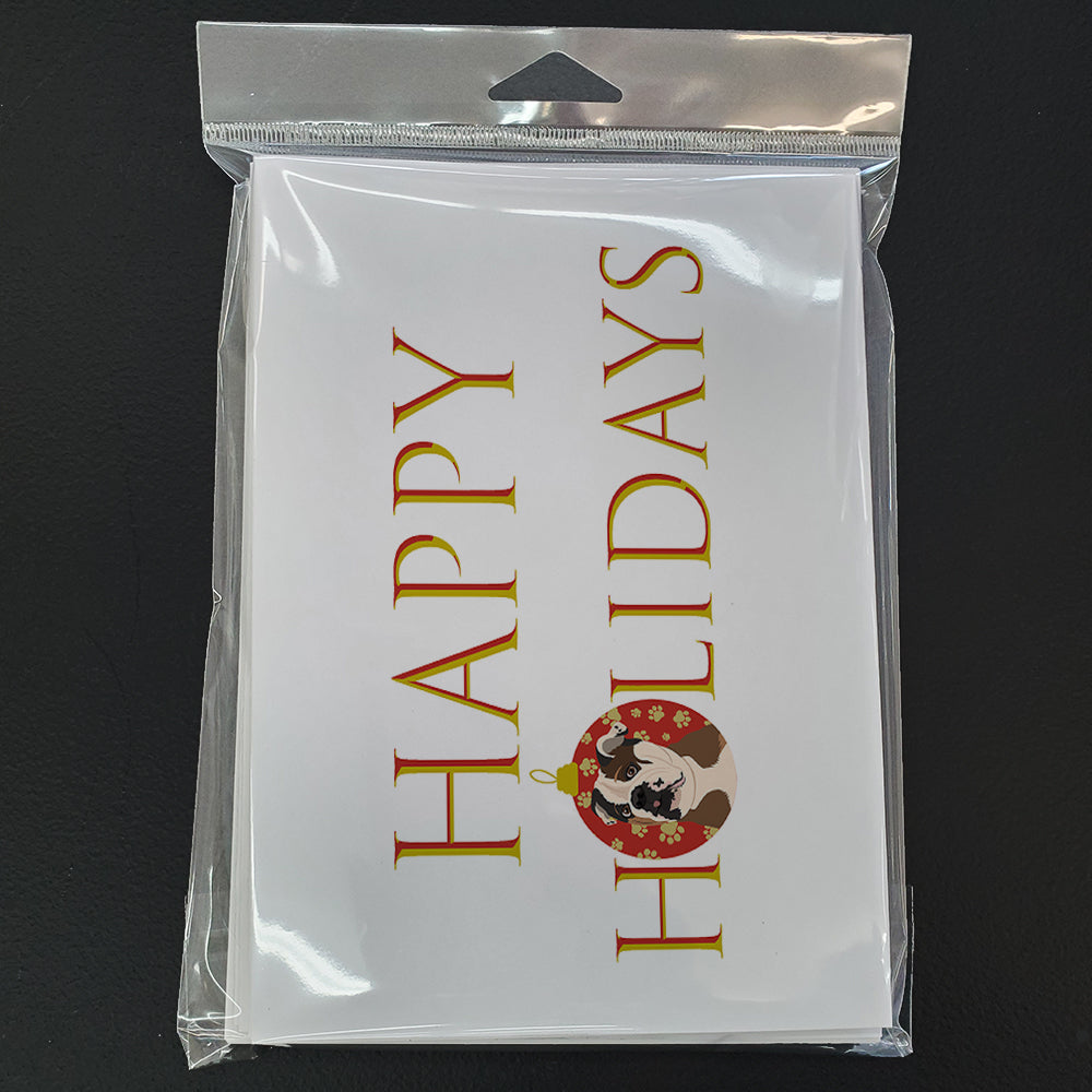 English Bulldog Chocolate Tan Happy Holidays Greeting Cards and Envelopes Pack of 8 - the-store.com
