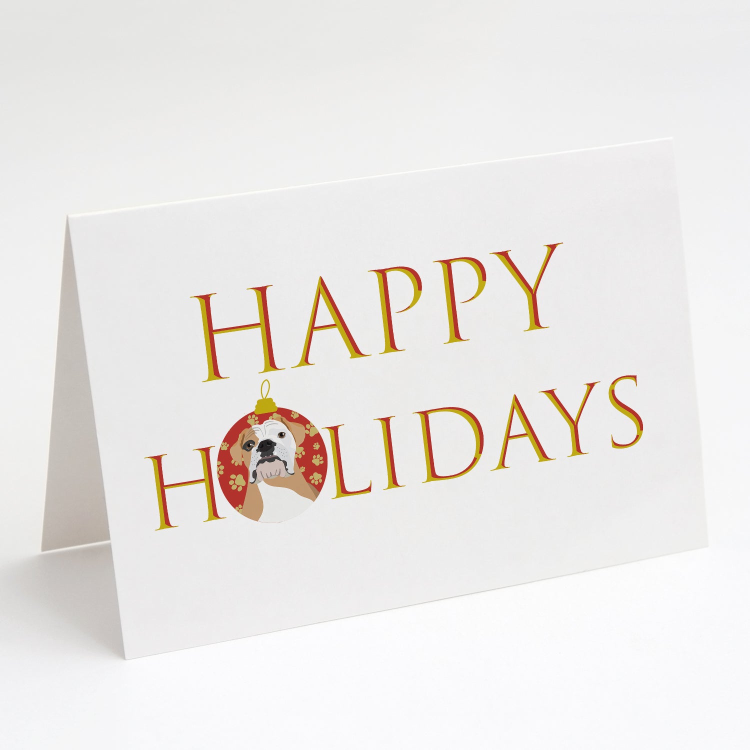 Buy this English Bulldog Fawn and White Happy Holidays Greeting Cards and Envelopes Pack of 8