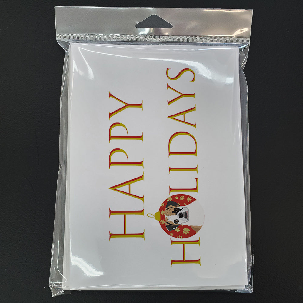 English Bulldog Tricolor #2 Happy Holidays Greeting Cards and Envelopes Pack of 8 - the-store.com