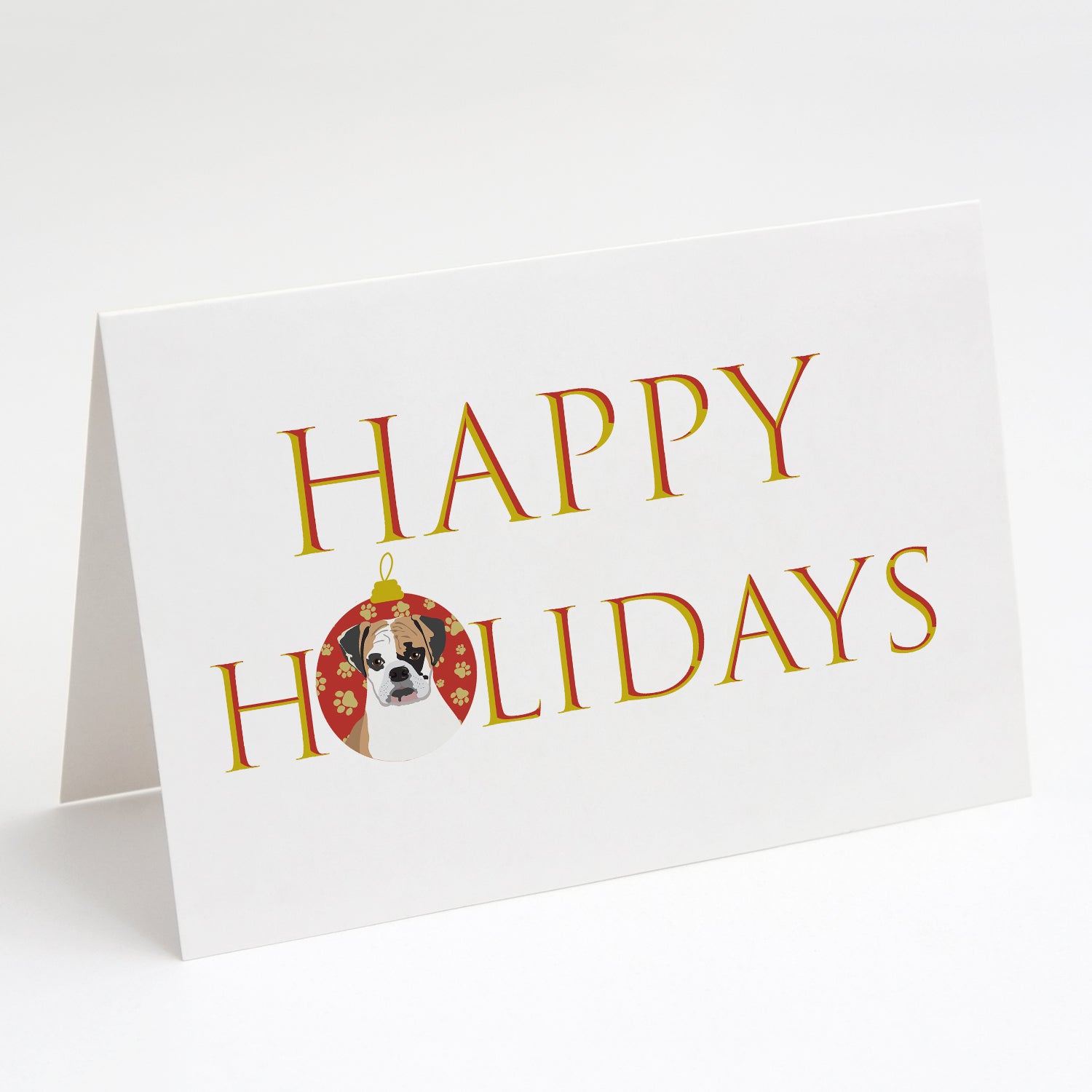 Buy this English Bulldog Tricolor #2 Happy Holidays Greeting Cards and Envelopes Pack of 8