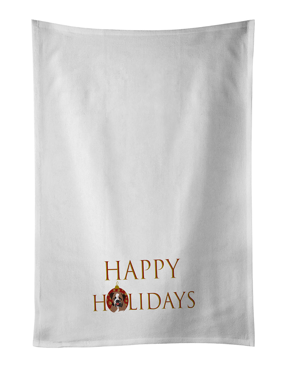 Buy this English Bulldog Tricolor #4 Happy Holidays White Kitchen Towel Set of 2