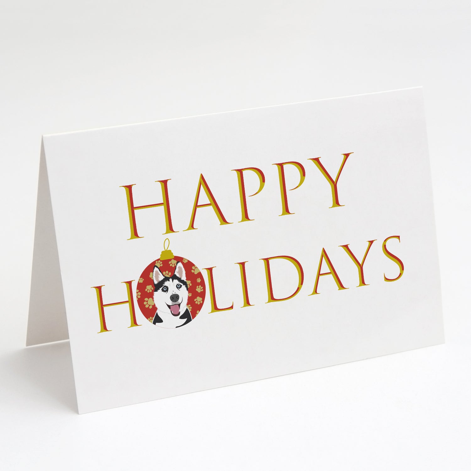 Buy this Siberian Husky Black and White #2 Happy Holidays Greeting Cards and Envelopes Pack of 8