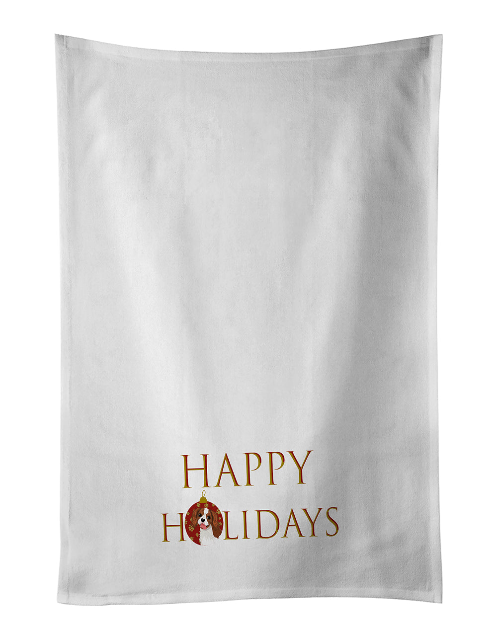 Buy this Cavalier King Charles Spaniel Blenheim #2 Happy Holidays White Kitchen Towel Set of 2