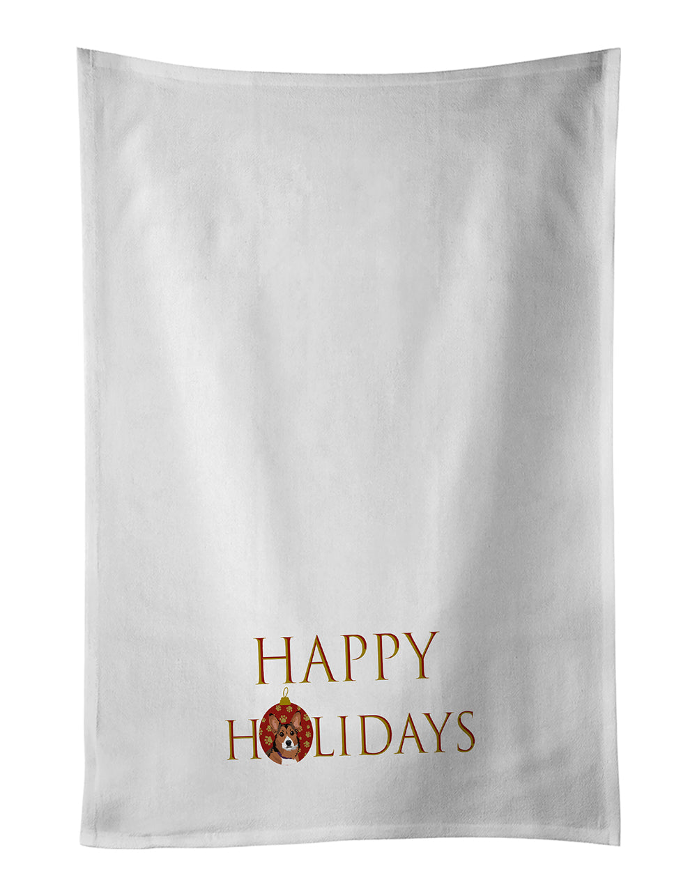 Buy this Pembroke Welsh Corgi Sable and White Happy Holidays White Kitchen Towel Set of 2