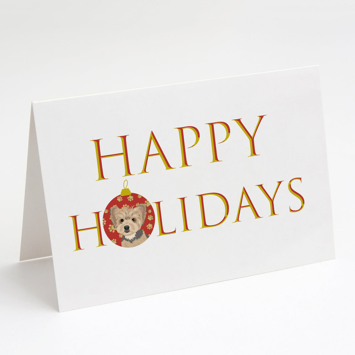 Buy this Yorkie Blue and Tan Puppy Happy Holidays Greeting Cards and Envelopes Pack of 8