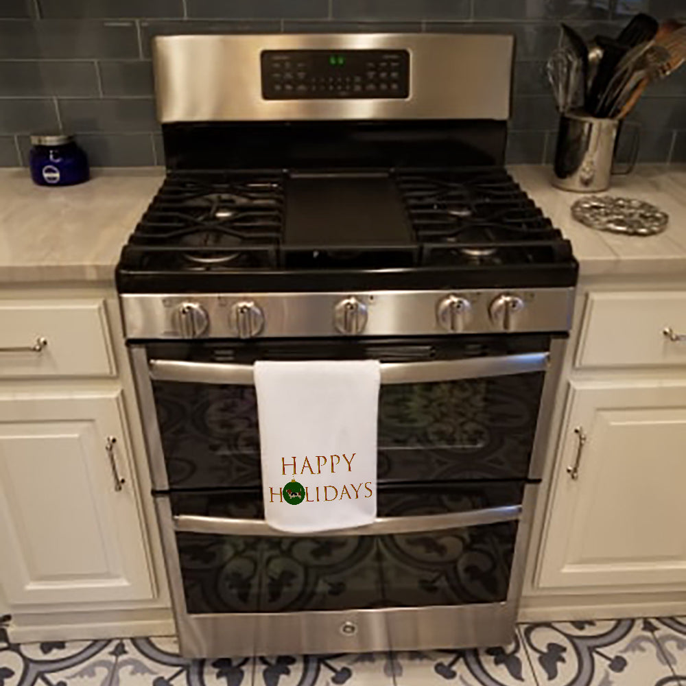 Basset Hound Happy Holidays White Kitchen Towel Set of 2 - the-store.com