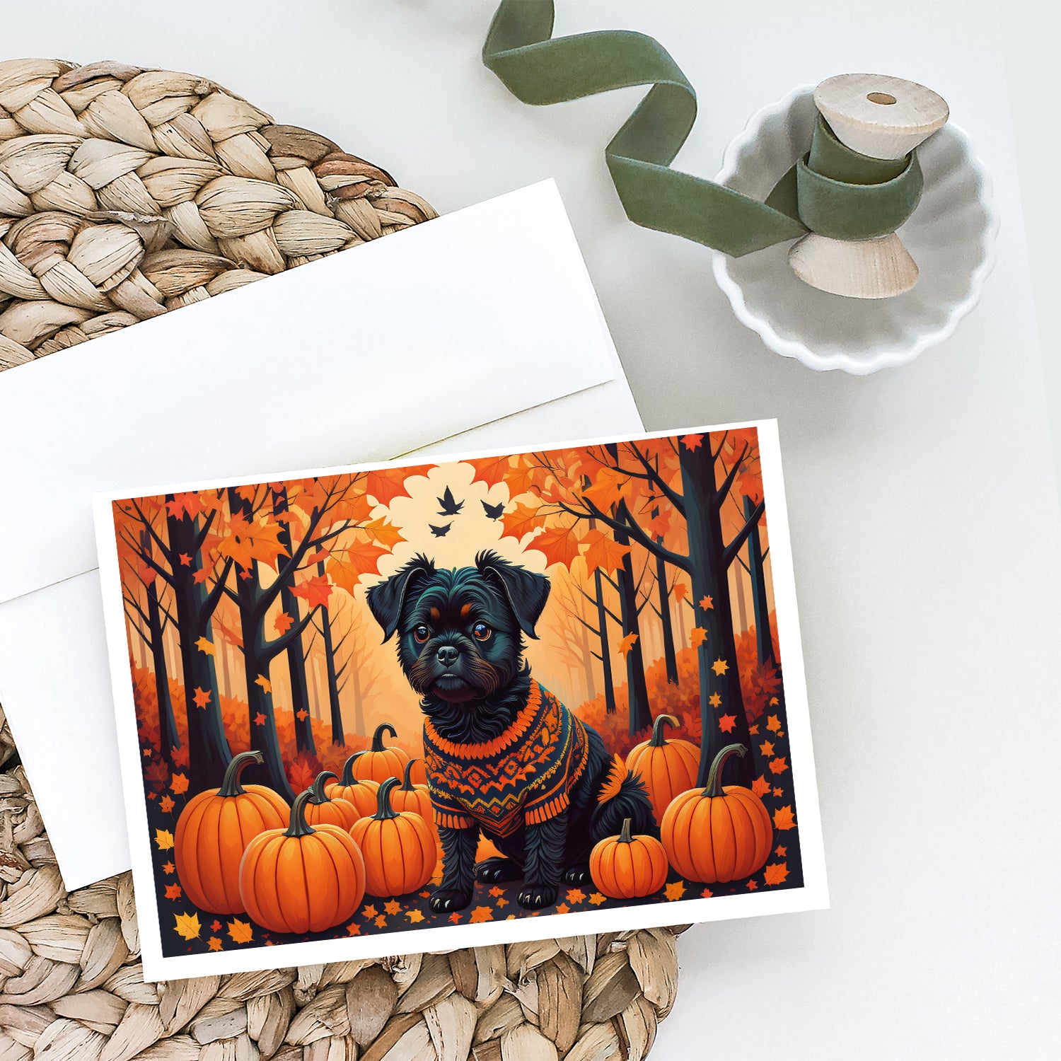 Affenpinscher Fall Greeting Cards and Envelopes Pack of 8