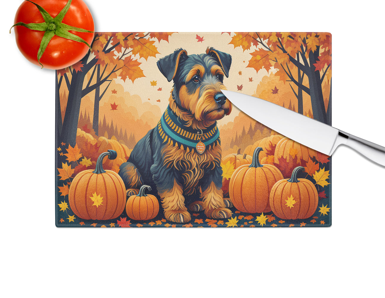 Airedale Terrier Fall Glass Cutting Board Large