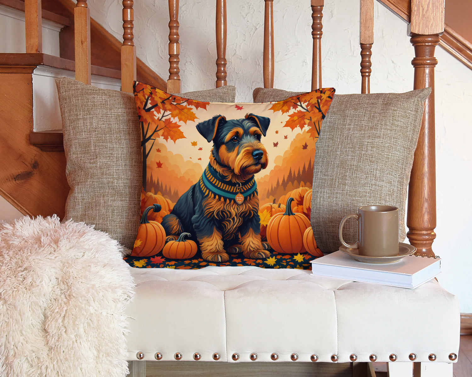 Airedale Terrier Fall Fabric Decorative Pillow