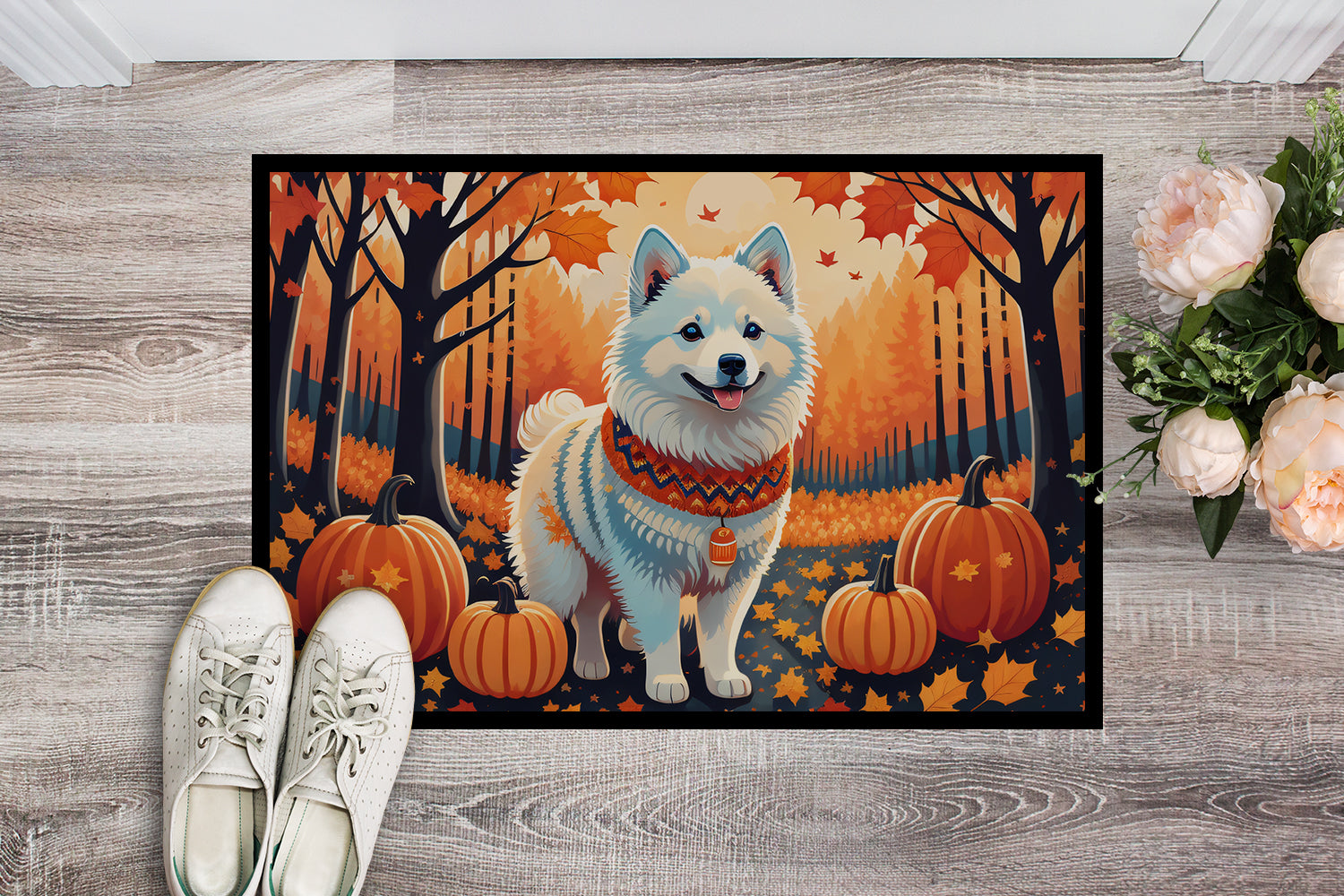 Caroline's Treasures American Eskimo Fall Doormat - 18x27 Decorative Floor Mat – Indoor/Outdoor Rug
