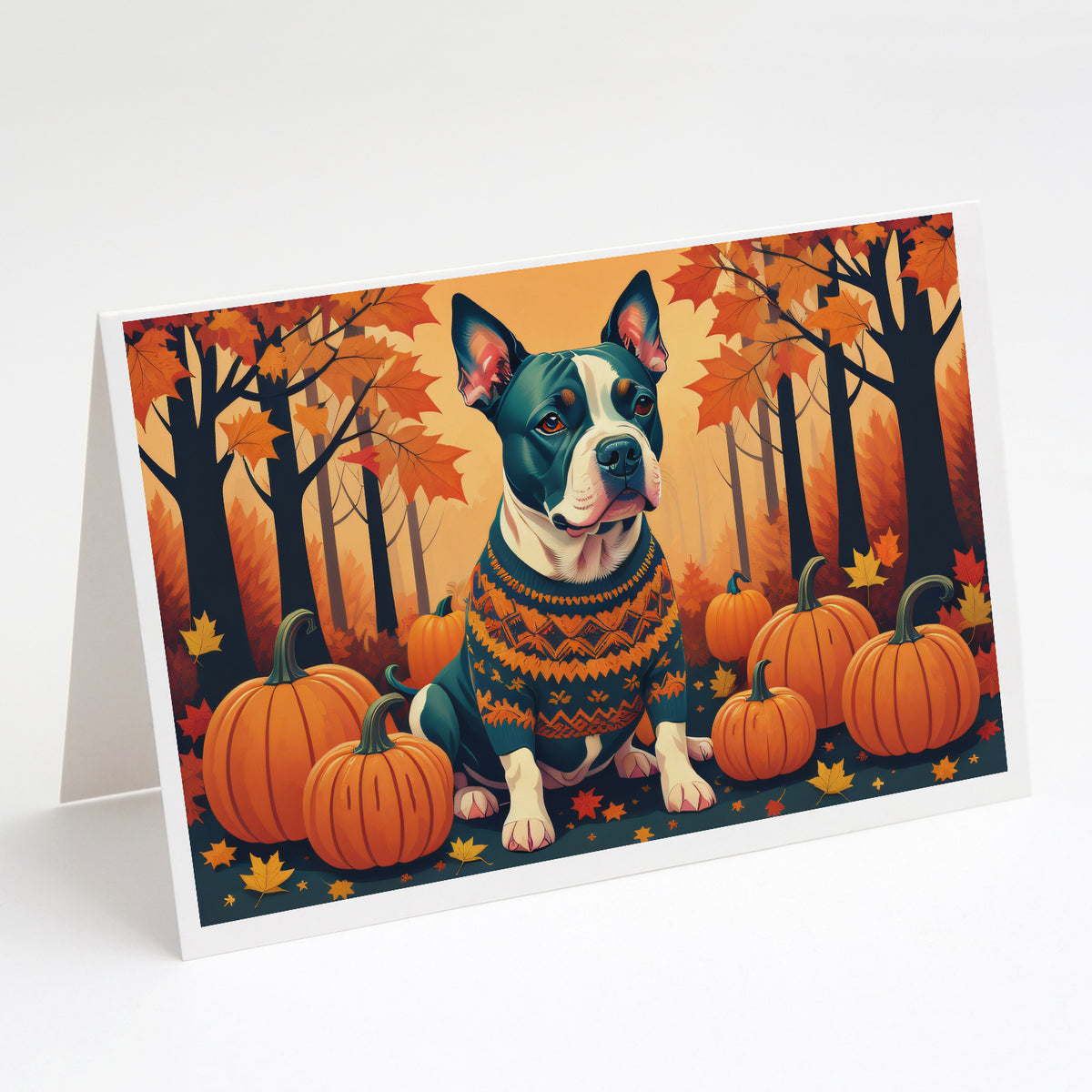 Buy this Pit Bull Terrier Fall Greeting Cards and Envelopes Pack of 8