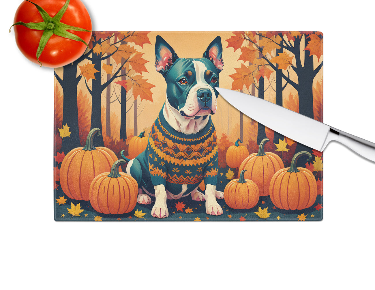 Pit Bull Terrier Fall Glass Cutting Board Large