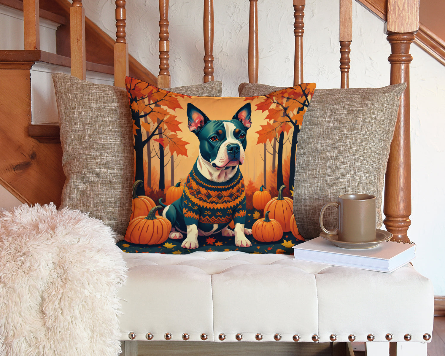 Pit Bull Terrier Fall Fabric Decorative Pillow
