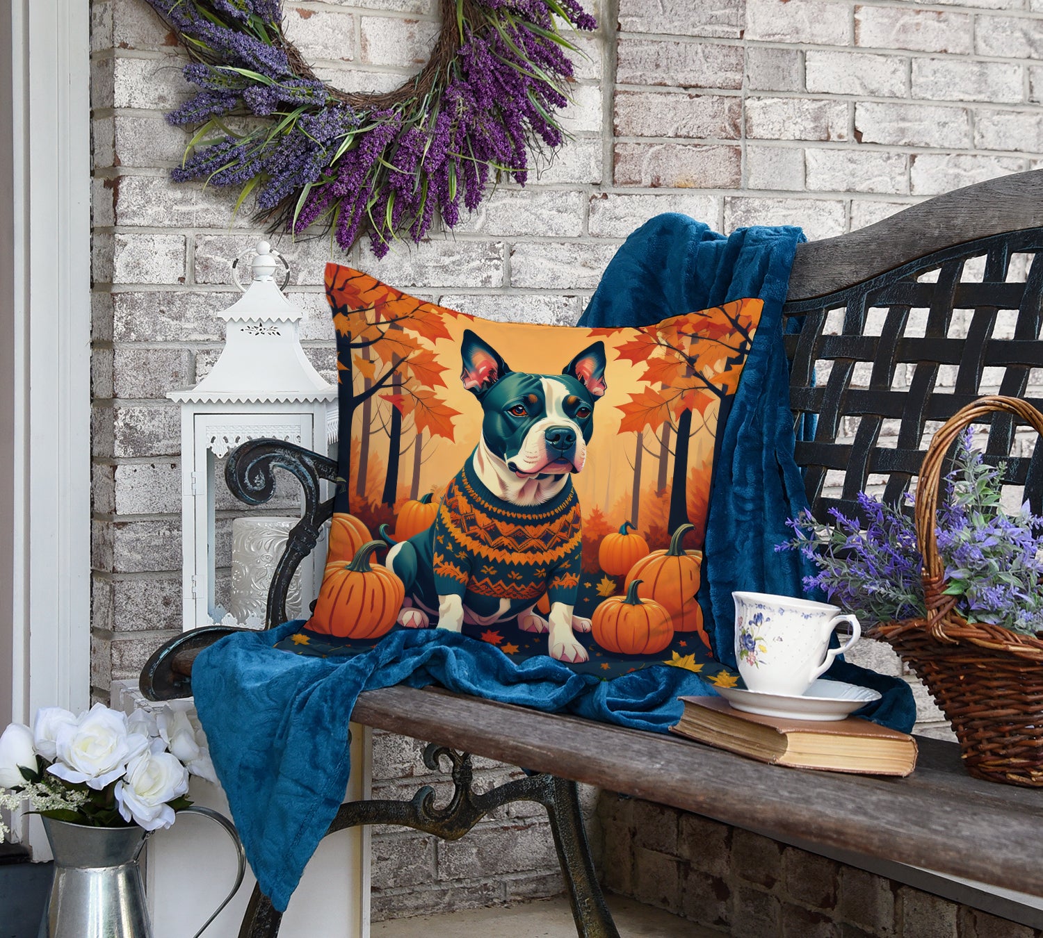 Pit Bull Terrier Fall Fabric Decorative Pillow