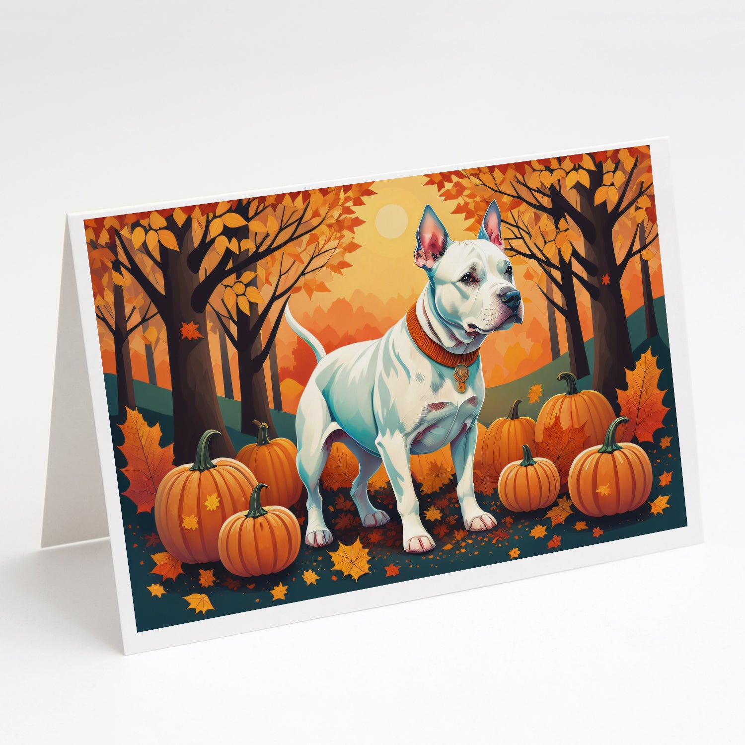 Buy this White Pit Bull Terrier Fall Greeting Cards and Envelopes Pack of 8