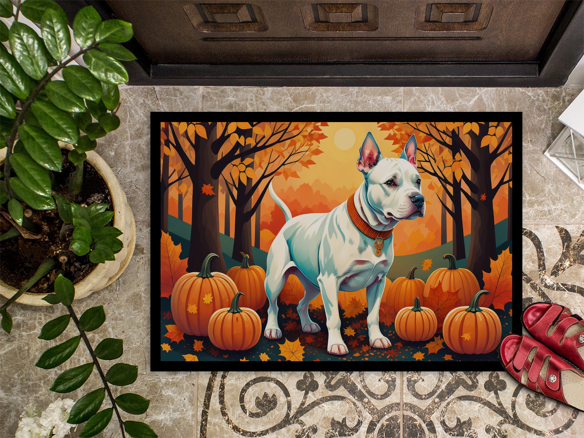 White Pit Bull Terrier Fall Indoor or Outdoor Mat 24x36