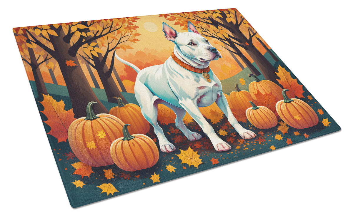 Buy this White Pit Bull Terrier Fall Glass Cutting Board Large
